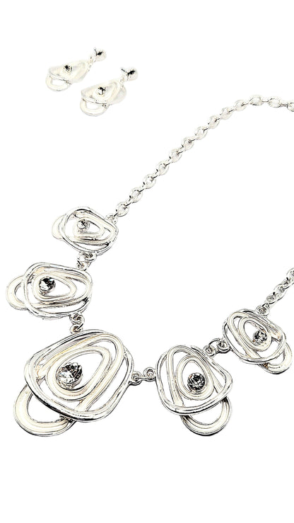 Abstract Layered Crystal Necklace & Earrings Set