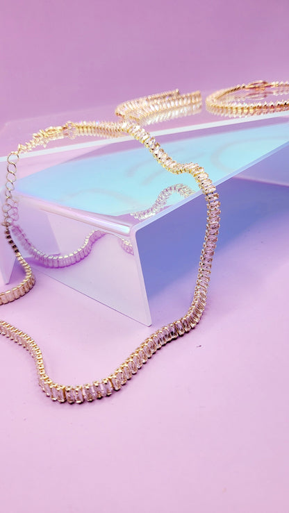 Mini Baguette Crystal Trio Necklace, Earrings & Bracelet